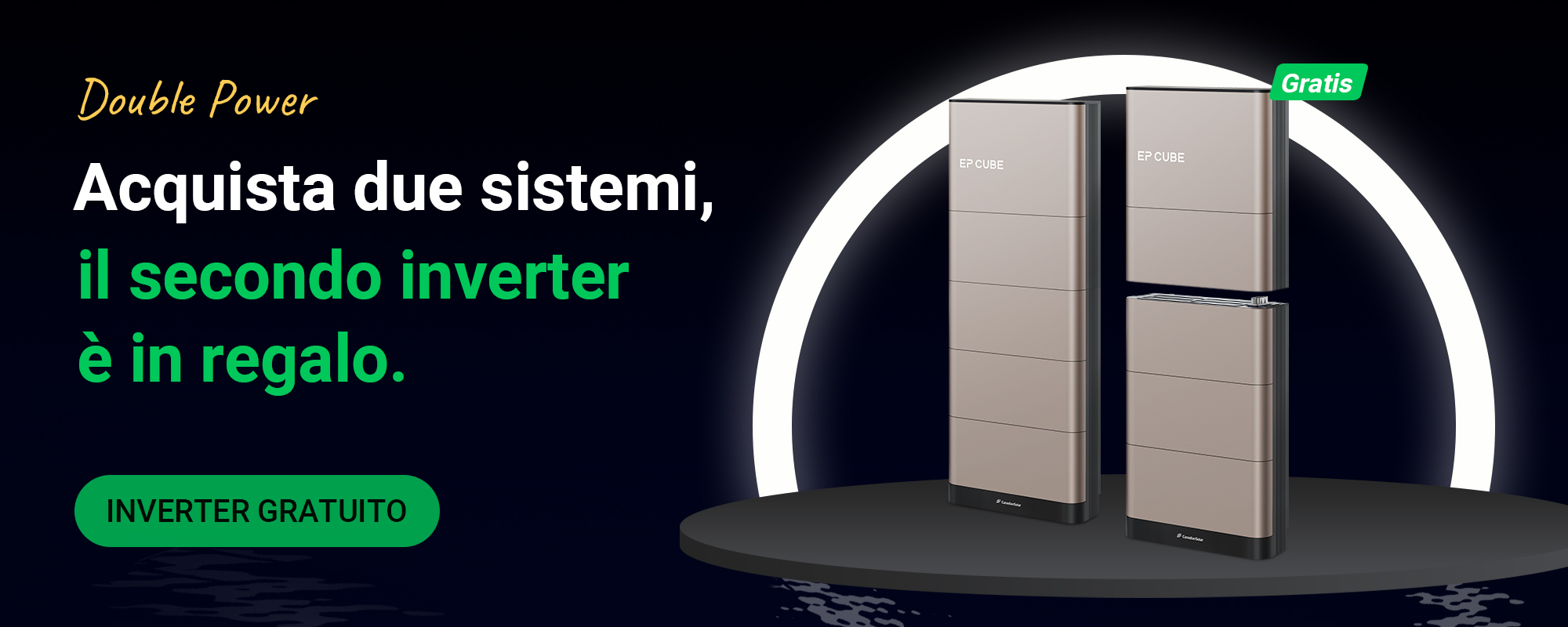 Promozione EP Cube per sistemi di accumulo a batteria per uso domestico: un secondo inverter in omaggio con l'acquisto di due sistemi.